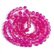 Бусины Стеклянные Кракле, "Битое Стекло" Двухцветные Круглые, Розовый, 8мм, Отверстие 1мм, около 105шт/84см/нить, (УТ000007294)