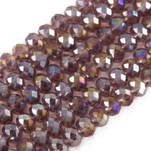 Бусины Гальваника Стекло АВ-Цвет, Граненые, Рондель, Цвет: Фиолетовый, Размер: 8х5мм, Отв-тие: 1мм, около 70шт/42см/нить, (УТ000007530)