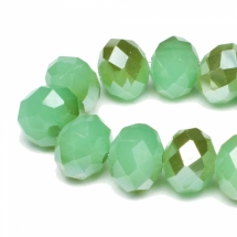 Бусины Гальваника Стекло, под Нефрит, Полупокрытие, Граненые, Рондель, Темно-зеленый, 8х5мм, Отв. 1мм, около 72шт/36см/нить (УТ000007651)