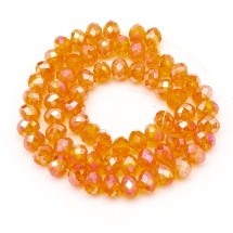 Бусины Гальваника Стекло АВ-Цвет, Граненые, Рондель, Цвет: Оранжевый, Размер: 8х5мм, Отв-тие: 1мм, около 70шт/42см/нить, (УТ000007655)