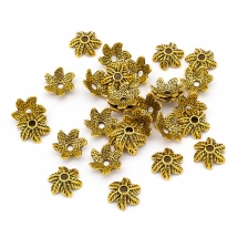 Шапочки для Бусин Квітка, 6 пелюсток, Тибетський Стиль, Метал, Колір: Античне Золото, Розмір: 11х5мм, Отвір 2мм, (УТ000007729)