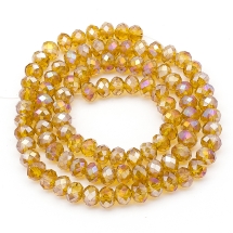 Бусины Гальваника Стекло АВ-Цвет, Граненые, Рондель, Цвет: Золотистый, Размер: 6х4мм, Отв-тие: 1мм, около 100шт/46см/нить, (УТ000007740)