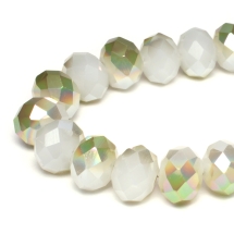 Бусины Гальваника Стекло, под Нефрит, Полупокрытие, Граненые, Рондель, Светло-зеленый, 8х5мм, Отв. 1мм, около 72шт/36см/нить (УТ000007878)