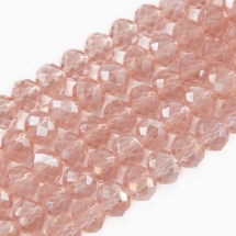 Намистини Гальваніка Скло АВ-Колір, Грановані, Рондель, Колір: Рожевий Лайт, Розмір: 8х5мм, Отв-тя: 1мм, близько 70шт / 42см / нитка, (УТ000007887)