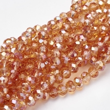 Бусины Гальваника Стекло АВ-Цвет, Граненые, Рондель, Цвет: Оранжевый, Размер: 6х4мм, Отв-тие: 1мм, около 100шт/46см/нить, (УТ000007919)