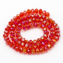 Намистини Гальваніка Скло АВ-Колір, Грановані, Рондель, Колір: Червоно-оранжевий, Розмір: 6х4мм, Отв-тя: 1мм, близько 100шт / 46см / нитка, (УТ000007920)
