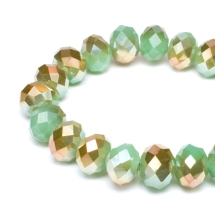 Бусины Гальваника Стекло, под Нефрит, Полупокрытие, Граненые, Рондель, Цвет: Хаки, Размер: 8х5мм, Отв. 1мм, около 72шт/36см/нить, (УТ000007922)