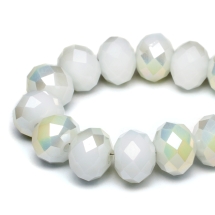 Бусины Гальваника Стекло, под Нефрит, Полупокрытие, Граненые, Рондель, Бело-салатовый, 8х5мм, Отв. 1мм, около 72шт/36см/нить (УТ000007959)