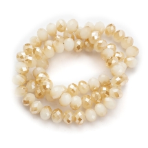 Намистини Гальваніка Скло, під Нефрит, напів, Грановані, Рондель, Колір: Бежевий, 8х5мм, Отвір 1мм, близько 72шт / 36см / нитка, (УТ000007960)