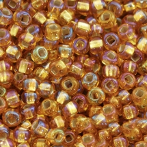 Бисер 17059 Чешский Preciosa 10/0, Прозрачный радужный с серебряной полоской TSL, Золотистый, Круглый, (УТ0001842)
