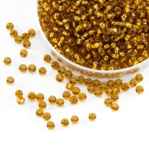 Бисер 17070 Чешский Preciosa 10/0, Прозрачный с серебряной полосой TSL, Золотой, Круглый, (УТ0001972)