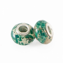 Шармы Евробусины Натуральный Регалит, со Вставкой из Латуни, Рондель, Цвет: Зеленый, Размер: 14х9мм, Отверстие 5мм, (УТ0002040)