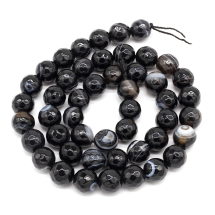 Бусины Натуральный Мадагаскарский Агат Класс А, Круглые, Граненые, Черные, 10мм, Отверстие 1мм, около 38шт/38см/нить, (УТ0002418)