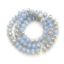 Намистини Гальваніка Скло, під Нефрит, напів, Грановані, Рондель, Колір: Синій Лайт, 8х5мм, Отвір 1мм, близько 72шт / 36см / нитка, (УТ0002567)