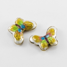 Намистини Клуазоне Метелик, ручна робота, Латунь, Емаль, Колір: Жовтий, Розмір: 17х23х5мм, Отвір 2 мм, (УТ0002728)