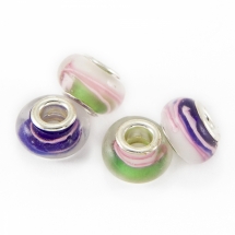 Шармы Евробусины Лэмпворк, Ручная Работа, Вставка из Латуни цвета Серебро, Рондель, Цвет: Микс, Размер: 12.5х8мм, Отверстие 5мм, (УТ0002788)