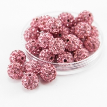 Намистини зі Стразами клас А, з полімерної глини, Круглі, Шамбала, Колір: Світло-Рожевий, Розмір: Діаметр 10мм, Отвір 1.8 ~ 2 мм, (УТ0002900)