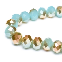 Бусины Гальваника Стекло, под Нефрит, Полупокрытие, Граненые, Рондель, Цвет: Бирюзовый, Размер: 6х4мм, Отв. 1мм, около 100шт/40см/нить, (УТ0002905)