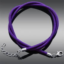 Основа для Ожерелья из Шелка, Застежка Карабин из Латуни,с цепочкой, Регулируемый, Цвет: Фиолетовый, Размер: 43~45смх3мм, (УТ0002946)
