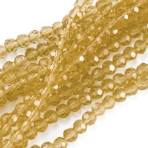 Бусины Стекло круглые, прозрачные, граненые под хрусталь, Цвет: Бежевый темный, Размер: 4~5x3~4мм, Отв-тие: 1мм, около 100шт/40см/нить, (УТ0002976)