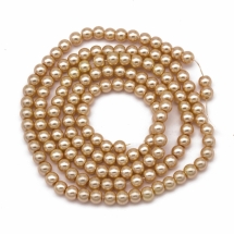 Жемчуг Бусины Стекло 6мм, Глянцевые, Круглые, Цвет: Бежевый, Диаметр: 6мм, Отв-тие 1мм, около 140шт/84см/нить, (УТ0003031)