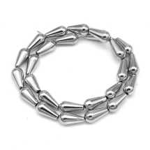 Намистини Гематит з покриттям срібла, Клас А, На нитках, Крапля, Колір: Сріблястий, 16х8х8мм, Отвір 1мм, близько 25шт / 40см / нитка, (УТ0003039)