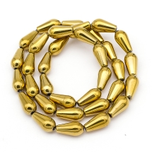 Бусины Гематит с Золотистым покрытием, Класс А, На нитях, Капля, Цвет: Золотистый, Размер: 12х6х6мм, Отв. 1мм, около 33шт/40см/нить, (УТ0003040)