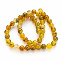 Бусины Натуральный Агат Вены Дракона, Круглые, Оливковый, 8мм, Отверстие 1мм, около 46шт/38см/нить, (УТ0003107)