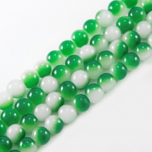 Бусины Стеклянные Двухцветные, окрашенные, круглые, Цвет: Зеленый, Диаметр: 8мм, Отверстие 1мм, около 104шт/83см/нить, (УТ0003115)
