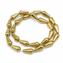 Бусины Гематит с Золотистым покрытием, Класс А, На нитях, Капля, Цвет: Золотистый, Размер: 16х8х8мм, Отв. 1мм, около 25шт/40см/нить, (УТ0003409)