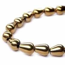 Бусины Гематит с Золотистым покрытием, Класс А, На нитях, Капля, Цвет: Золотистый, Размер: 9х6х6мм, Отв. 1мм, около 44шт/40см/нить, (УТ0003410)