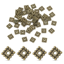 Бусины-Разделители Сплав Квадратные Тибетский Стиль, Бронзовый Цвет, 7х7х2мм, Отверстие 2мм, (УТ0003530)