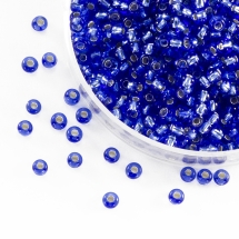 Бисер 37030 Чешский Preciosa 10/0, Прозрачный с серебряной полосой TSL, Синий, Круглый, (УТ0003688)