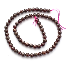 Бусины Натуральный Гранат Класс B, на нитях, Круглые, Цвет: Бордовый, Размер: 6мм, Отверстие 1мм, около 64шт/38см/нить, (УТ0003735)