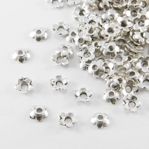 Шапочки для Бусин Металеві, Квітка, Колір: Античне Срібло, Розмір: 6.5х2мм, Отвір 2мм, близько 40шт / 5г (УТ000001066)