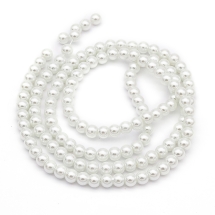 Жемчуг Бусины Стеклянные Глянцевые, Круглые, Белый, 6мм, Отверстие 1мм, около 130шт/75см/нить, (БА000000452)