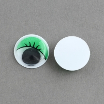 Очки Живі для скрапбукінгу і іграшок, з віями, Круглі, Колір: Зелений, Діаметр 12мм, Товщина 3.5мм, (УТ0004229)