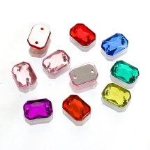 Пришивные Акриловые Стразы, 2 отверстия, Прямоугольные, Цвет: Микс, Размер: 10х8х3мм, Отв-тие 1мм, (УТ0005687)