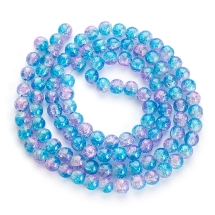Бусины Стеклянные Кракле "Битое Стекло" Двухцветные, Круглые, Голубой, 8мм, Отверстие 1мм, около 95шт/76см/нить, (УТ0005805)