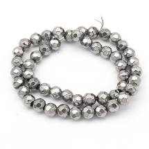 Бусины стеклянные граненые, круглые непрозрачные, Цвет: Серебристый, Размер: Диаметр: 6мм, Отверстие 1мм, около 50шт/33см/нить, (УТ0005862)