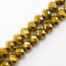 Бусины Гальваника Стекло, с золотистым Покрытием, Граненые, Рондель, Цвет: Золотистый, Размер: 8х6мм, Отв-тие 1мм, около 72шт/42см/нить, (УТ0005868)