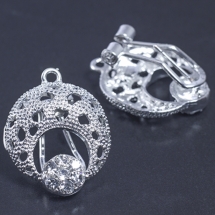 Основы для Серег со Стразами, Пусеты c Петлей для Подвески, без Никеля, Цвет: Платина, Размер: 23х18х10мм, Отв. 1мм, Штифт 0.8мм, (УТ0005885)