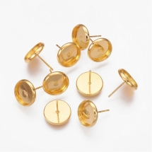 Основи для Пусет, Латунь, під Кабошон, Колір: Золото, Розмір: 12х16мм, Товщина Стрижня 1мм, Внутрішній Діаметр 14мм, (УТ0005899)