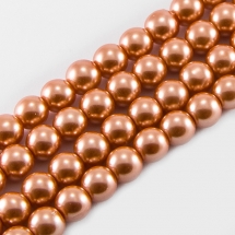Перли Намистини Скло 8 мм, Глянцеві, Круглі, Колір: Кораловий, Діаметр: 8 мм, Отв-тя 1мм, близько 110шт / 88см / нитка, (БА000000954)