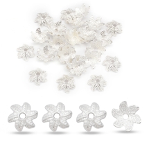 Шапочки для Бусин Квітка, 6 пелюсток, Тибетський Стиль, Метал, Колір: Срібло, Розмір: 11х5мм, Отвір 2мм, (УТ0010084)