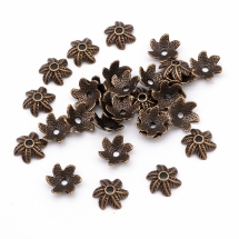 Шапочки для Бусин Квітка, 6 пелюсток, Тибетський Стиль, Метал, Колір: Мідь, Розмір: 11х5мм, Отвір 2мм, (УТ0010085)