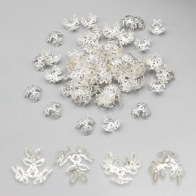 Шапочки для Бусин Железные, Цветок, Цвет: Серебро, Размер: 13х4мм, Отверстие 1.2мм, (УТ0010092)