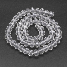 Намистини Кришталеві Перлинний Блиск, Гальванічне скло, Грановані, Рондель, Колір: Безбарвний, Розмір: 8х6мм, Отвір: 1мм, близько 72шт/42см/нитка, (УТ0010306)