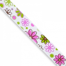 Лента Репсовая с Принтом Цветы, Полиэстер, Цвет: Белый, Ширина: 16мм, около 85м/катушка, (УТ0011752)