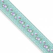 Лента Репсовая с Принтом Цветы, Полиэстер, Цвет: Аквамарин, Ширина: 16мм, около 85м/катушка, (УТ0011768)